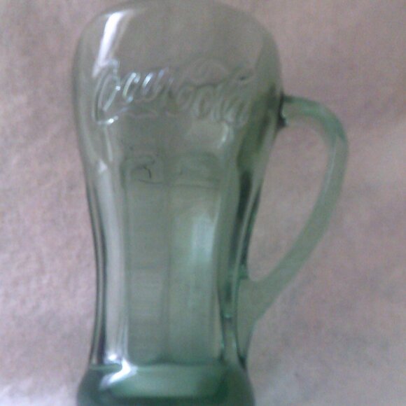 Coca Cola Glass 6" w/ Handle Libbey HEAVY GLASS Green Tint Soda Shop - Picture 1 of 5